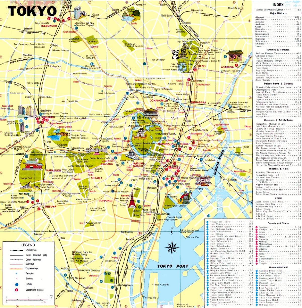 Достопримечательности Токио на карте