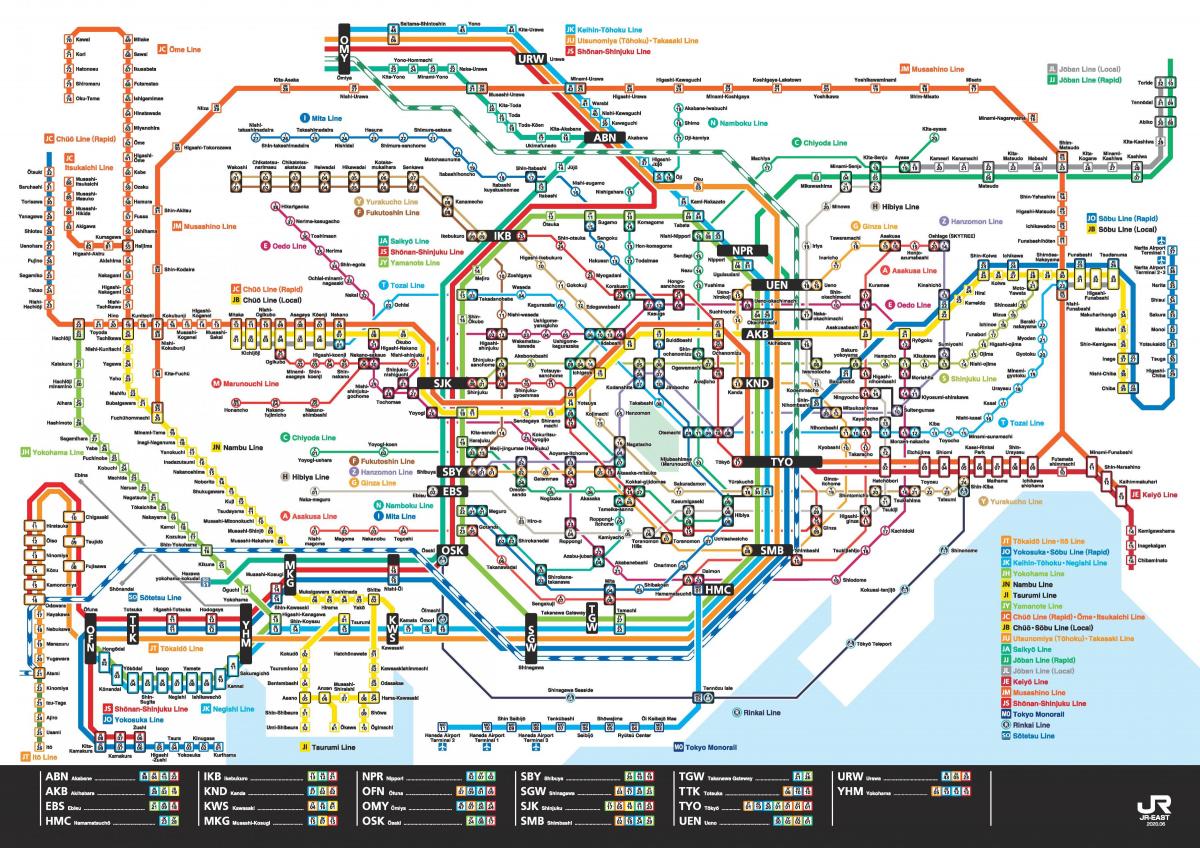 карта линии Jr в Токио